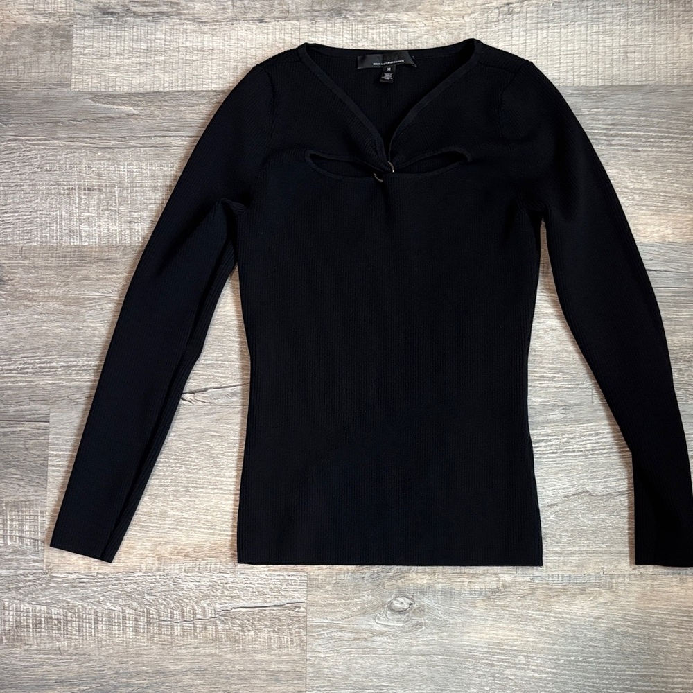 White House Black Market Black Long Sleeve Fitted Ribbed Top